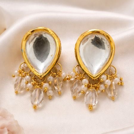 Handcrafted Classic Teardrop Kundan Earrings for Women
